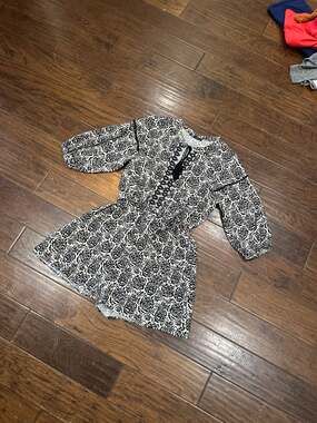 Zara Black and White Floral Print Long Sleeve Romper with Tassels Size L